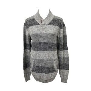 Trash Nouveau Men's Knit Sweater Grey Striped High Neck Pullover Size Large